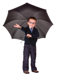 boy umbrella pointing