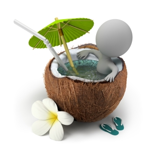 relaxed character in a coconut hot tub