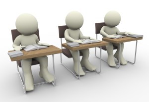 character students lined up in desks